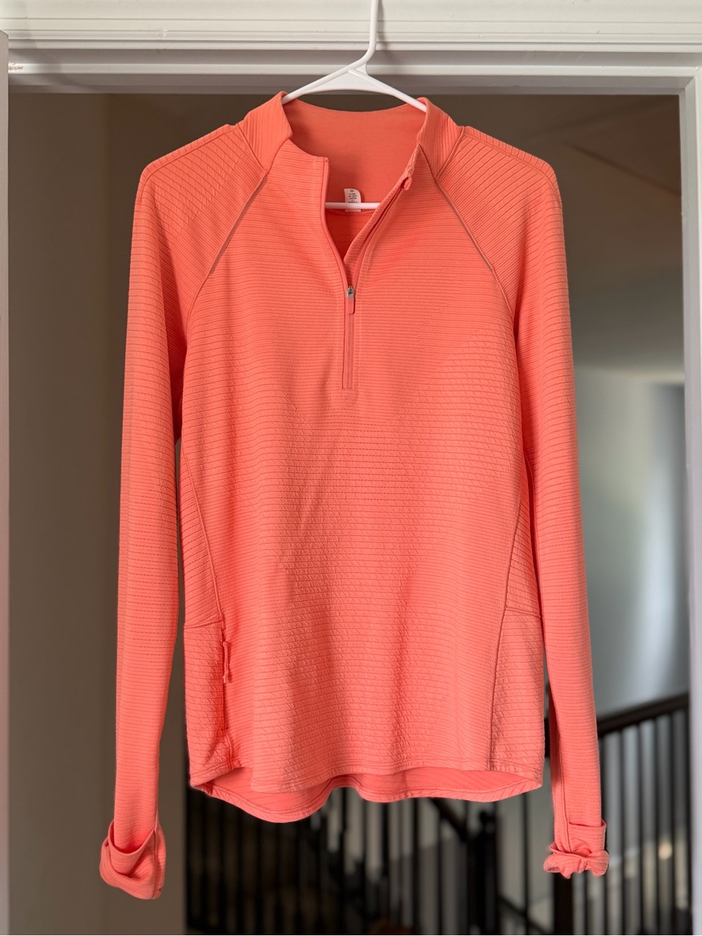 Lululemon Ribbed Half Zip Pullover Size 12 Coral Salmon Thumbholes”